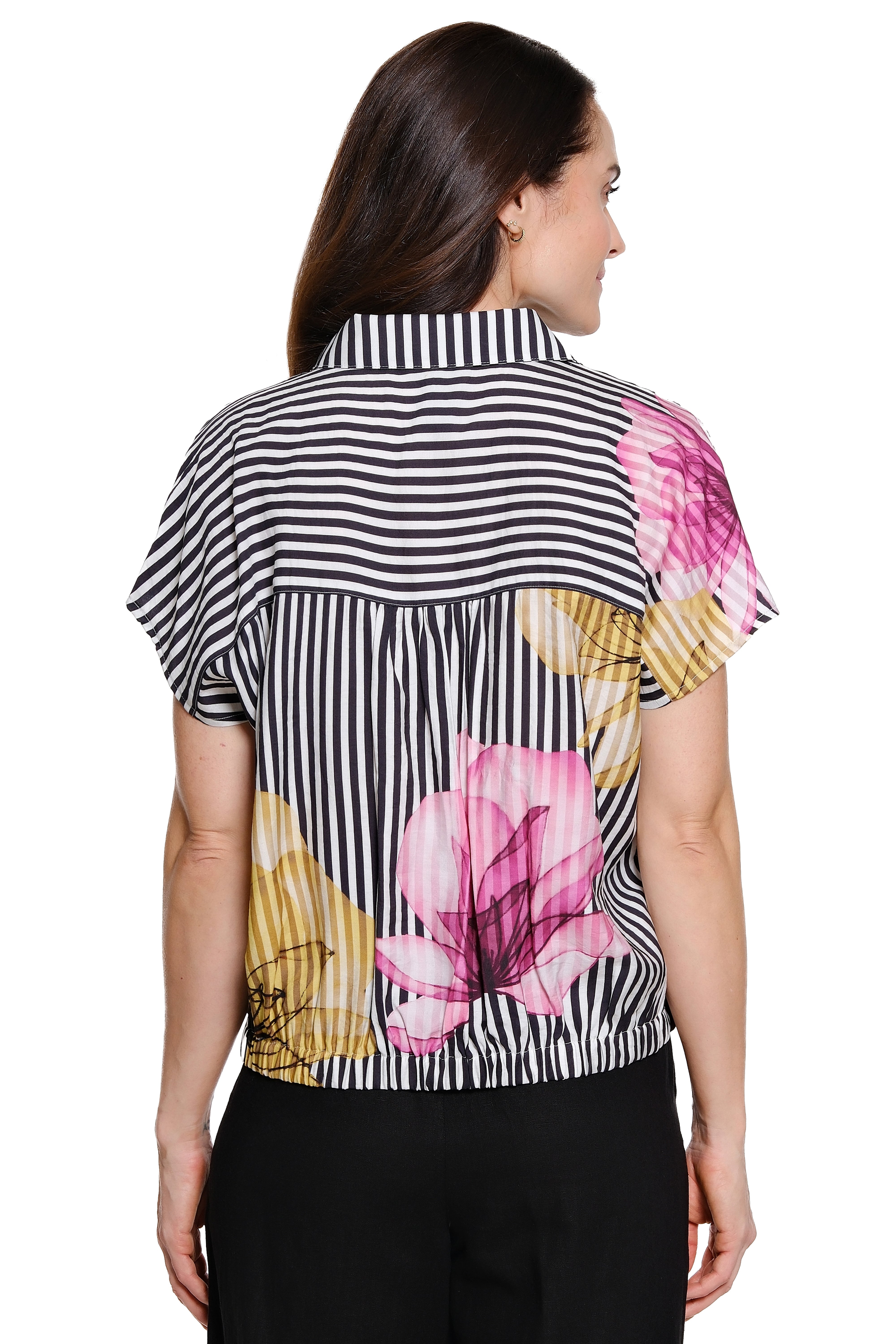 Woven Button Front Dolman Short Sleeve Top - Floral Multi