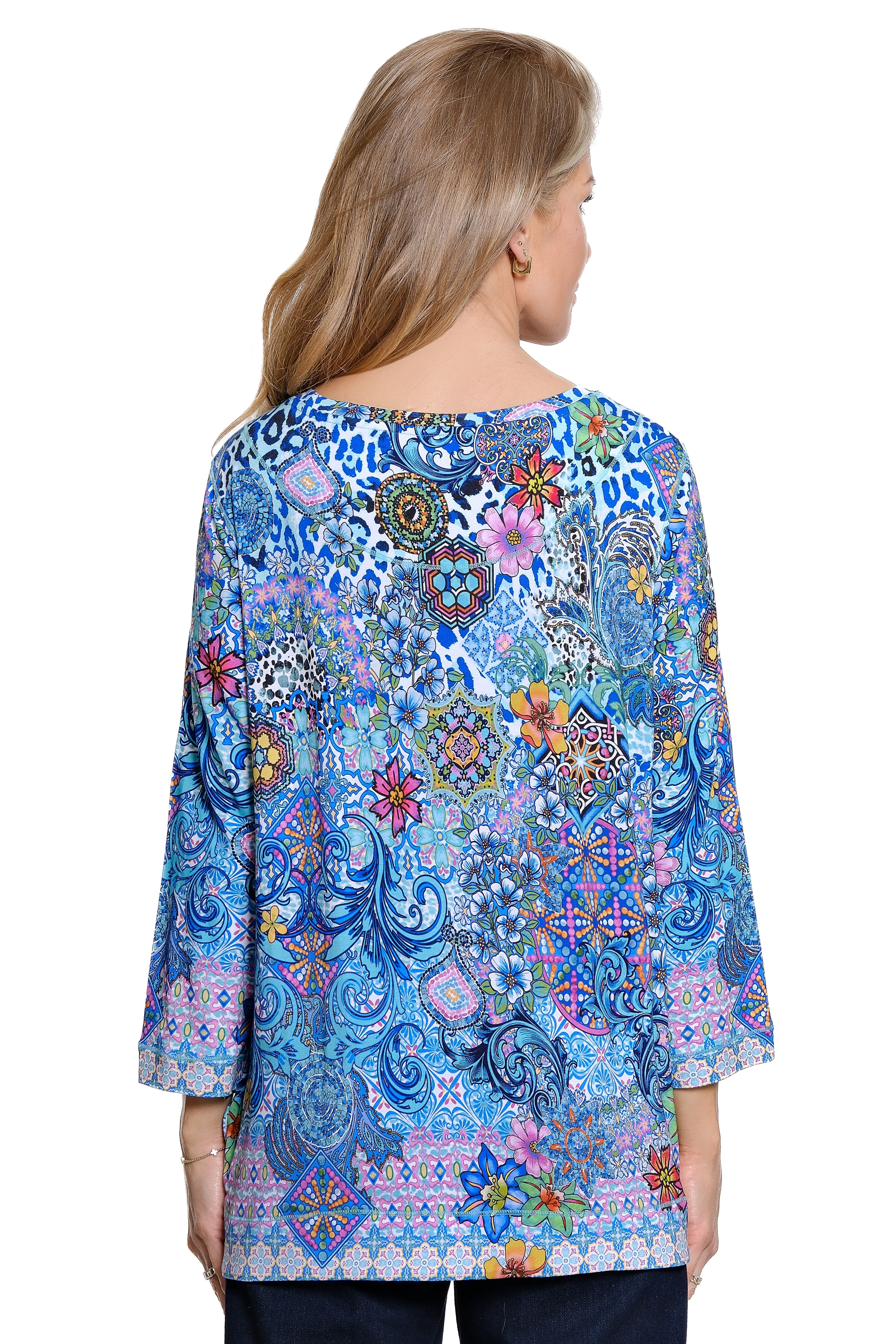 Knit Pop-Over Tunic with Button Detail - Multi