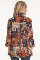 Woven Button Front Tunic - Women's - Brown Print