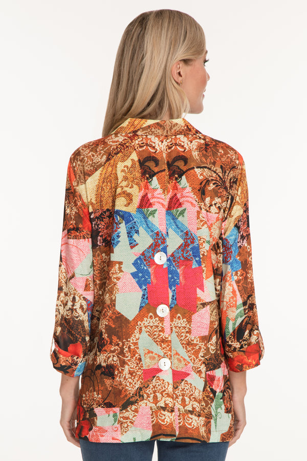 Print Button Front Tunic - Abstract Multi