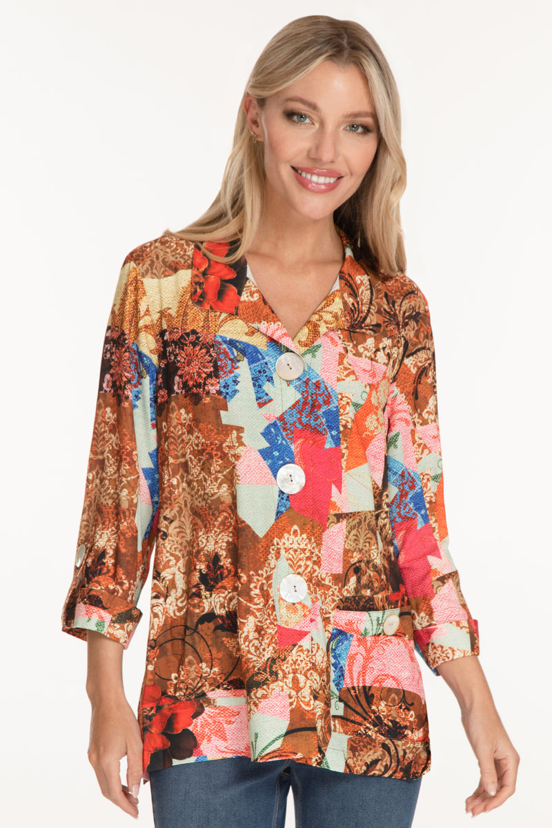 Print Button Front Tunic - Abstract Multi