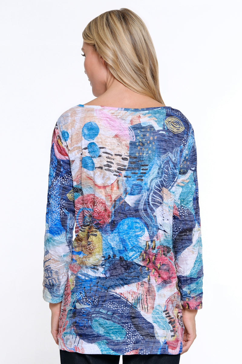 Crinkle Knit Burnout Tunic - Abstract Multi