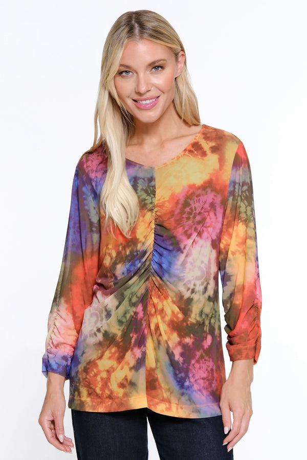 Mesh V-Neck Tunic - Tie Dye Multi