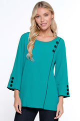 Textured Button Detail Tunic - Petite - Green Aqua