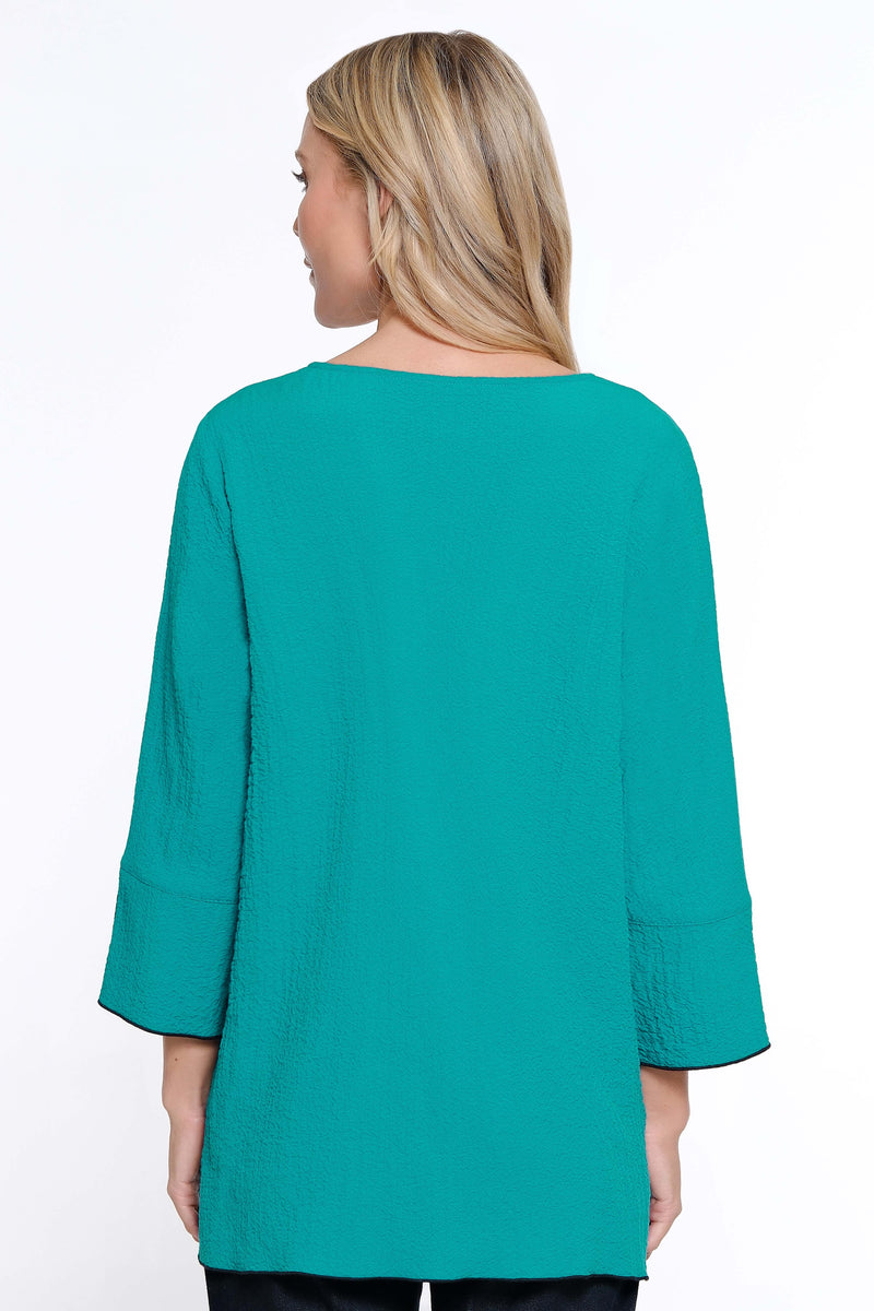 Textured Button Detail Tunic - Petite - Green Aqua