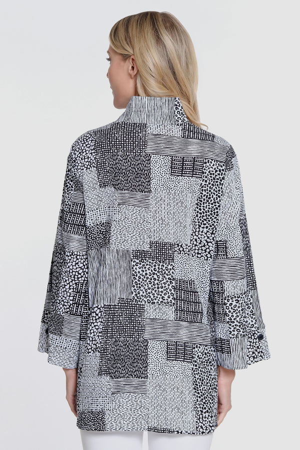 Woven Button Front Tunic - Black/White