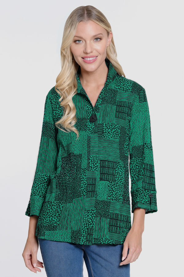 Woven Button Front Tunic - Jade