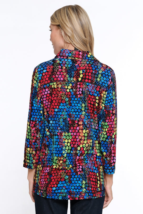 Print Button Front Tunic - Tile Multi