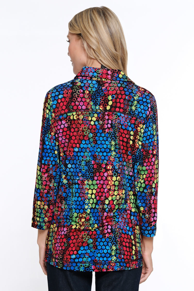 Print Button Front Tunic - Petite - Tile Multi