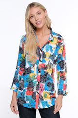 Button Front Wire Collar Tunic - Petite - Multicolor