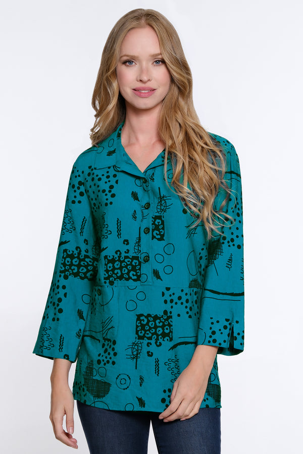 Burnout Knit V-Neck Tunic - Dark Teal