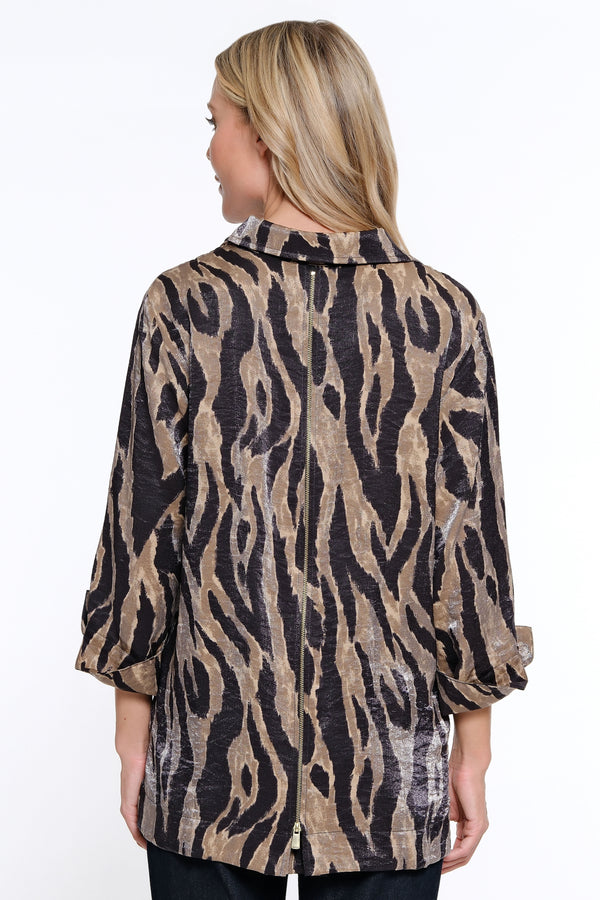 Printed Woven Button Front Blouse - Zebra