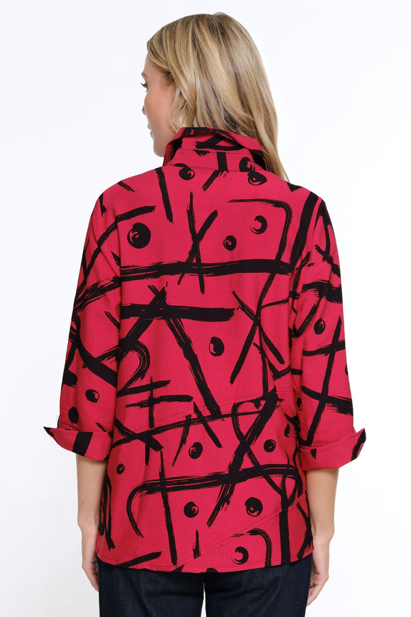 Printed Woven Button Front Blouse - Spicy Red