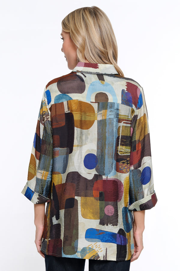 Printed Woven Button Front Blouse - Abstract Multi