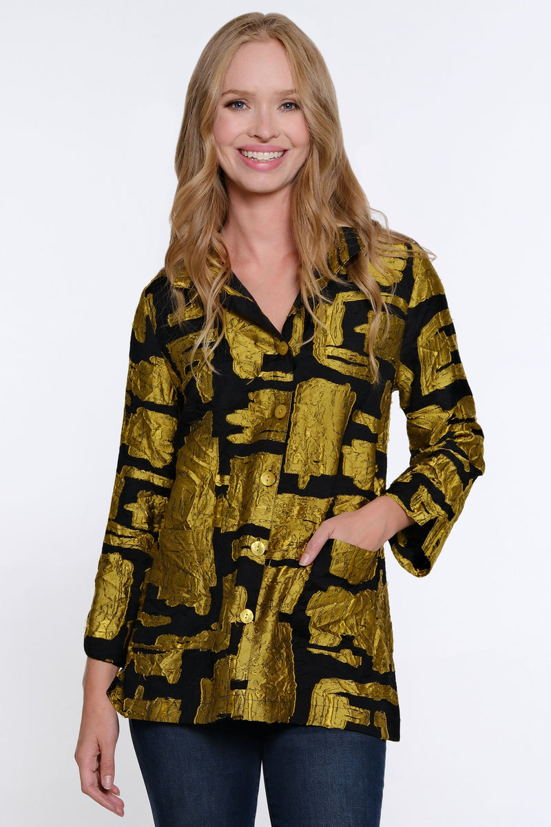 Woven Jacquard Button Front Jacket - Women's - Citron