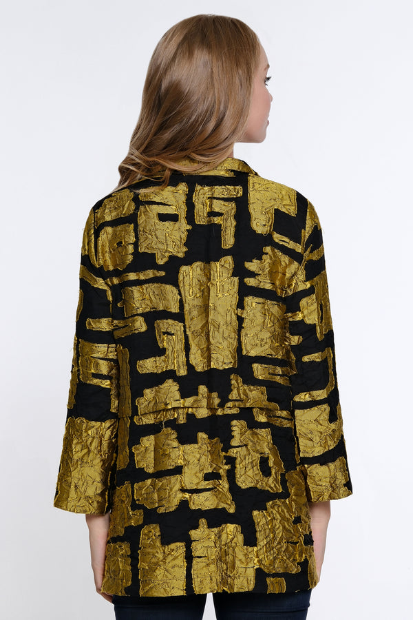 Woven Jacquard Button Front Jacket - Petite - Citron