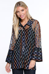 Knit Mesh Button Front Jacket - Petite - Multi