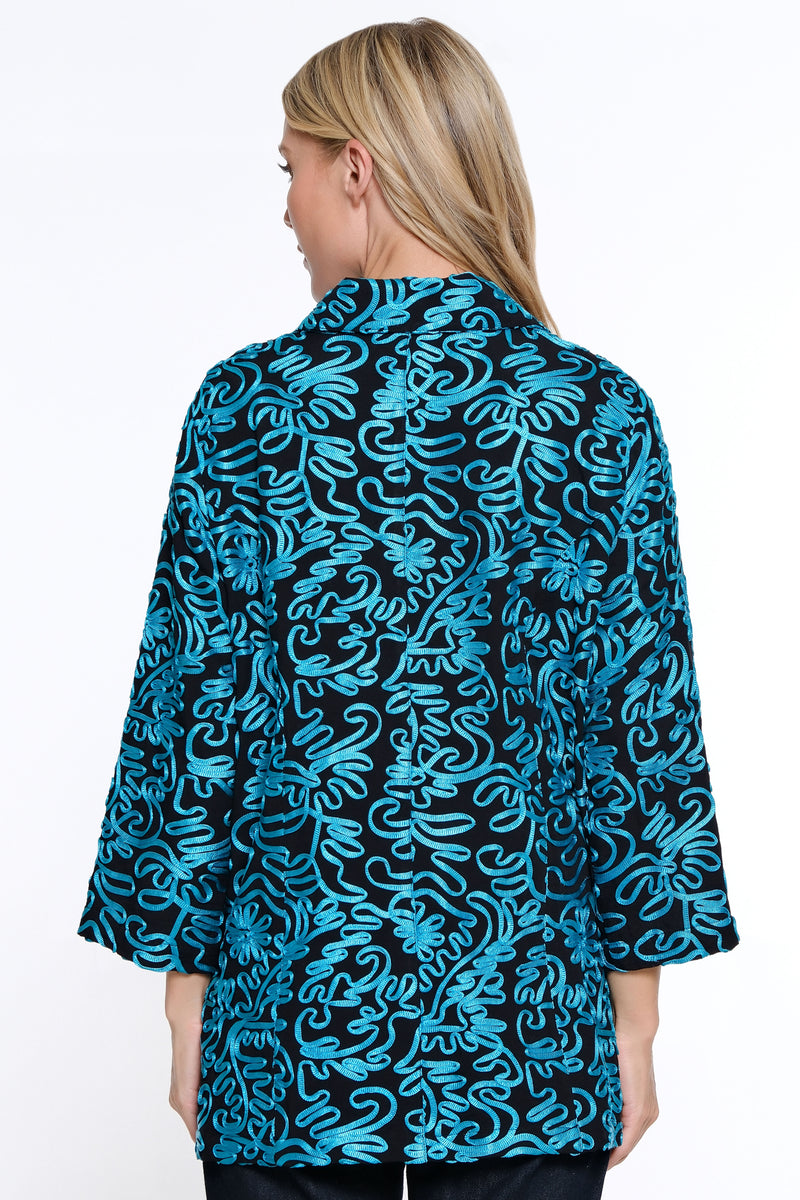 Knit Mesh Button Front Jacket - Turquoise