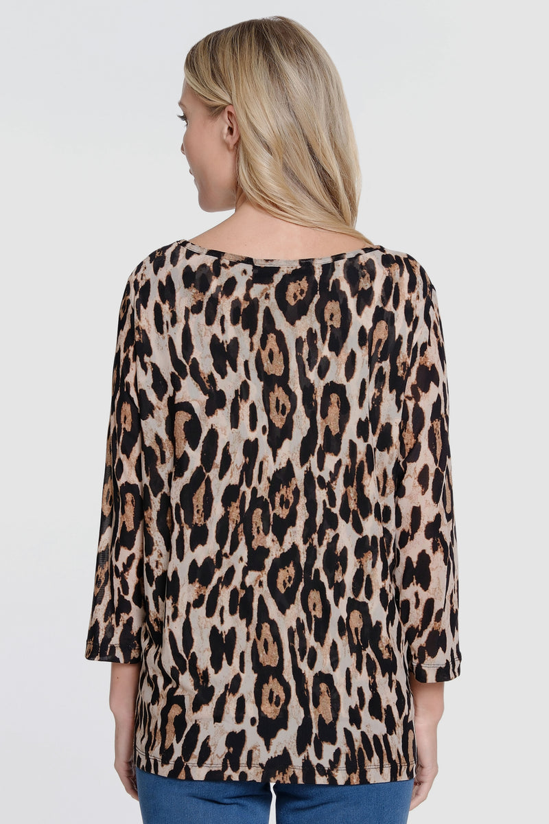 Print Mesh Knit Tunic - Chocolate Animal