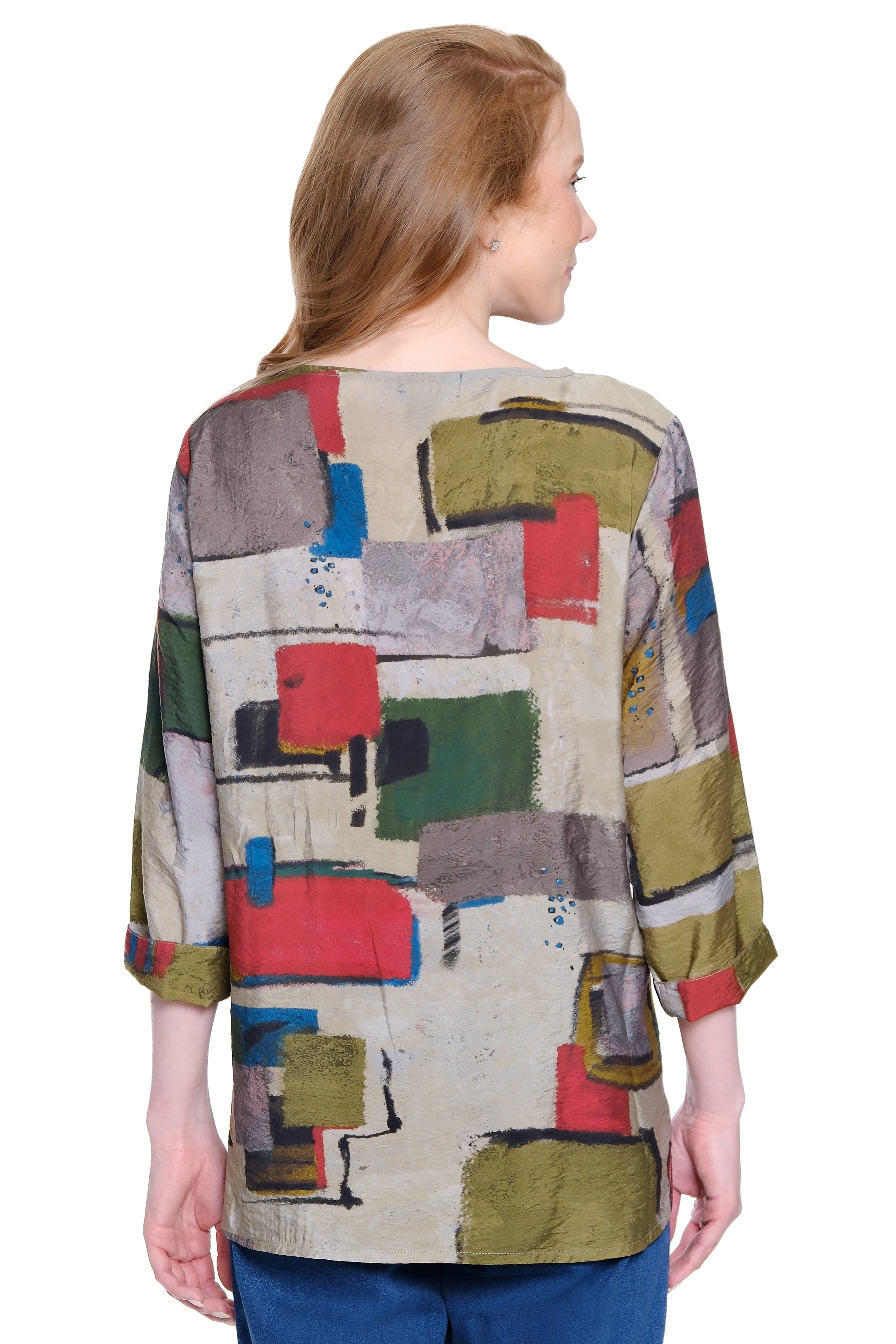 Woven Popover Tunic with Pockets - Petite - Abstract Multi