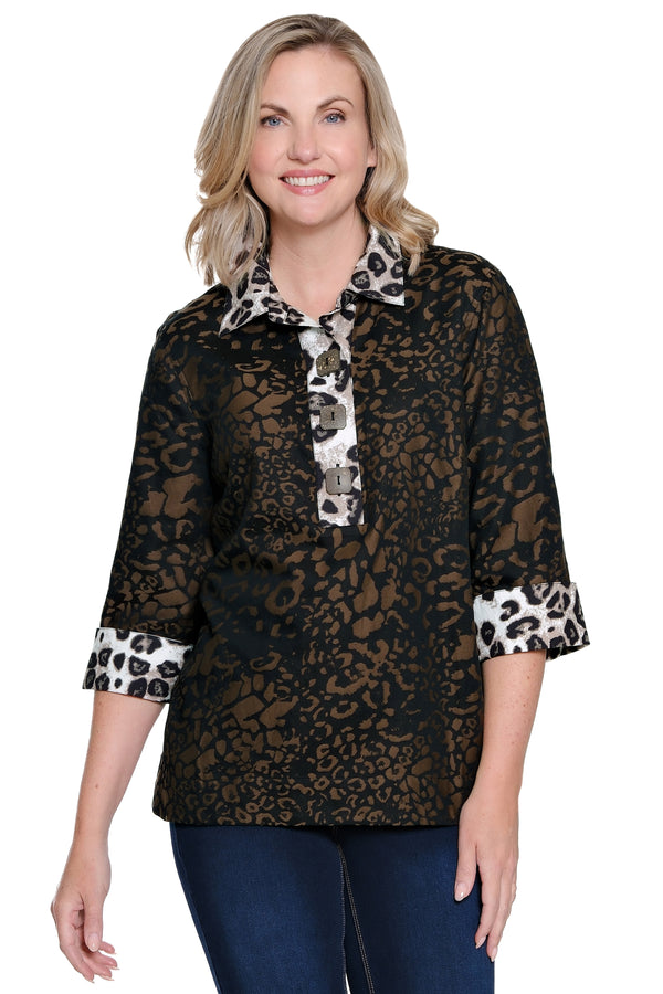 Woven Jacquard Tunic - Plus - Multi Animal Print