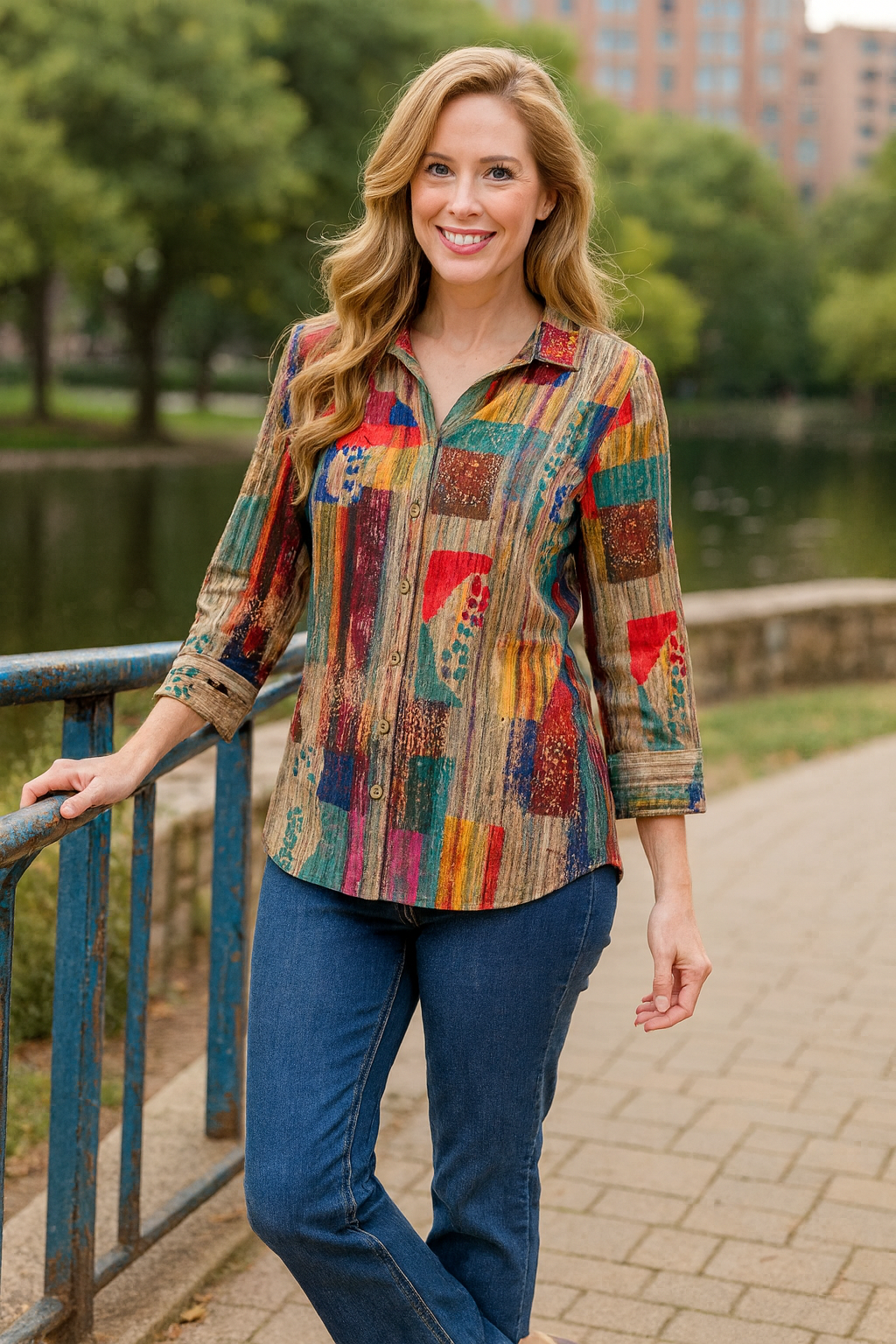 Woven Button-Front Tunic - Plus - Abstract Multi