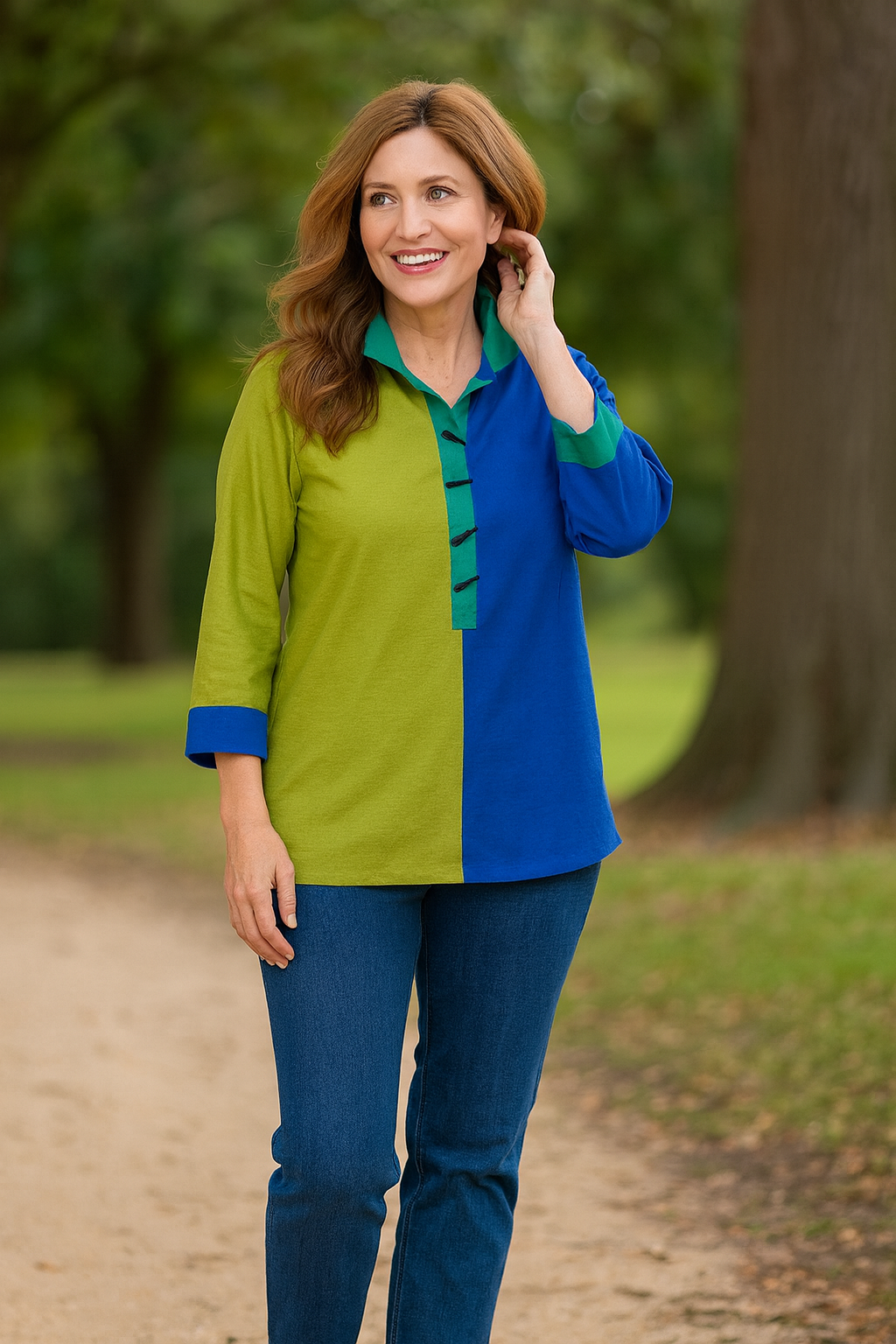 Button-Front Tunic with Pockets - Deep Olive