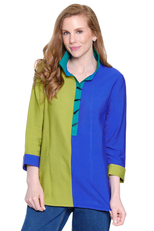 Button-Front Tunic with Pockets - Deep Olive