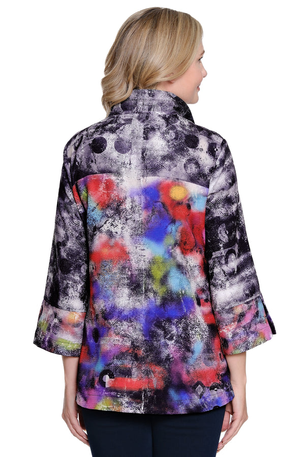 Woven Jacket with Wire Collar - Plus - Abstract Multi