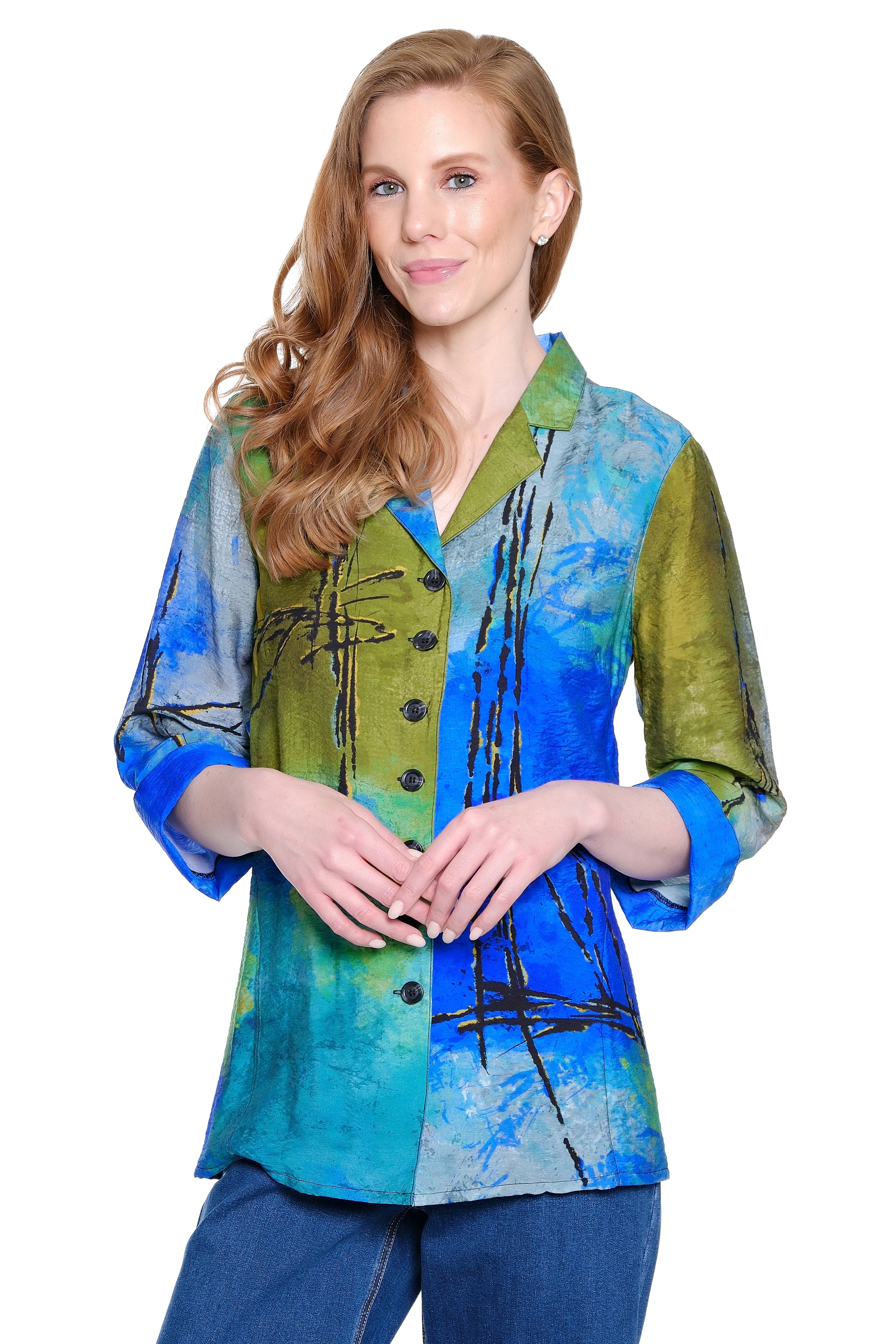 Woven Abstract Tunic - Petite - Blue Multi