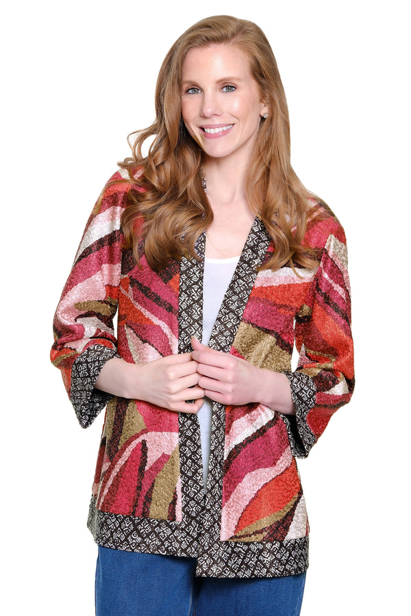 Reversible Textured Woven Kimono Jacket - Plus - Pink Print