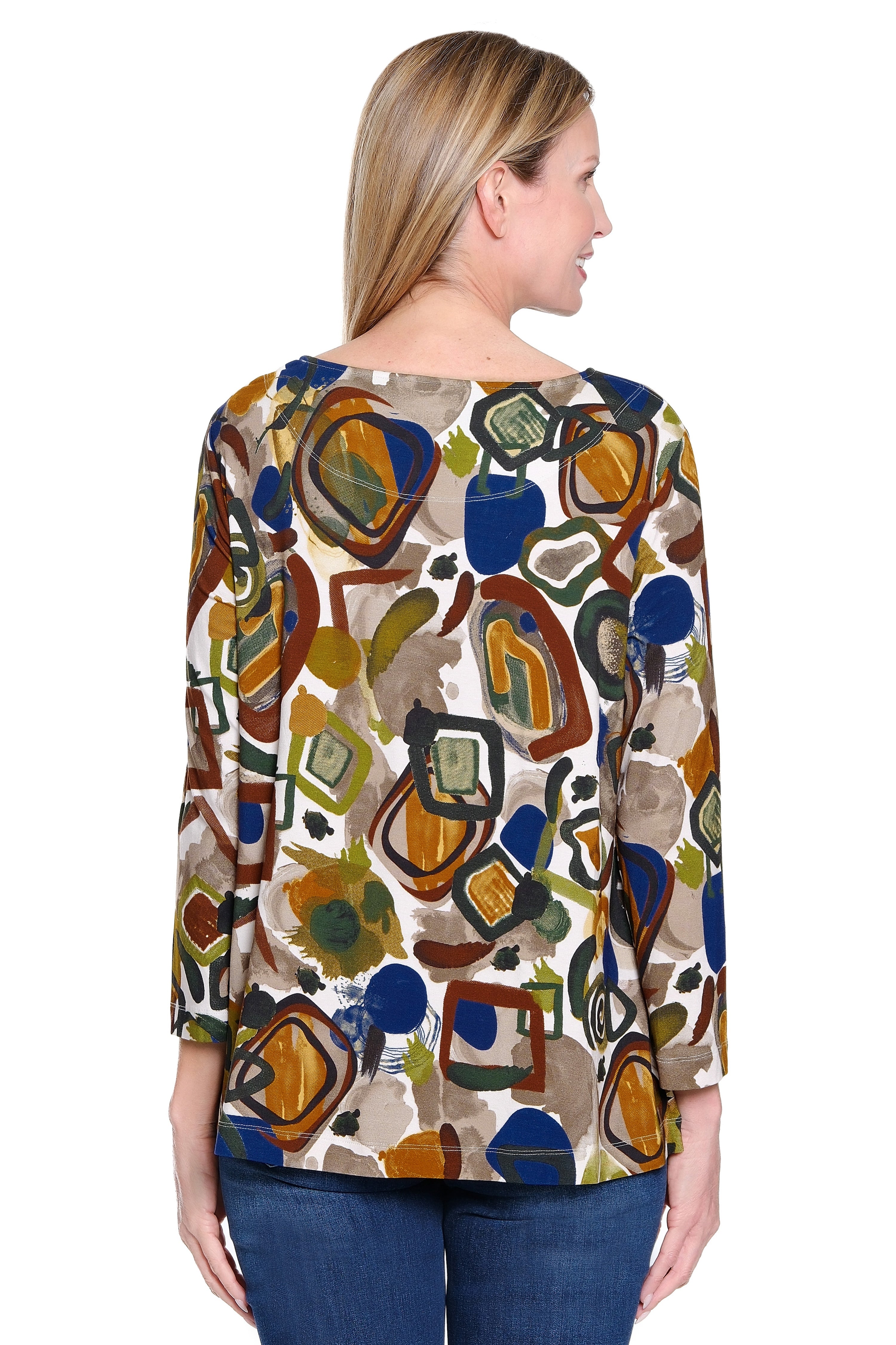 Knit Popover Tunic with Pockets - Neutral Print