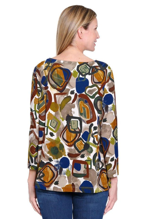 Knit Popover Tunic with Pockets - Neutral Print