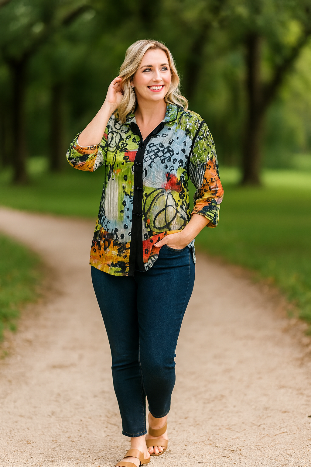 Textured Woven Tunic - Petite - Abstract Multi