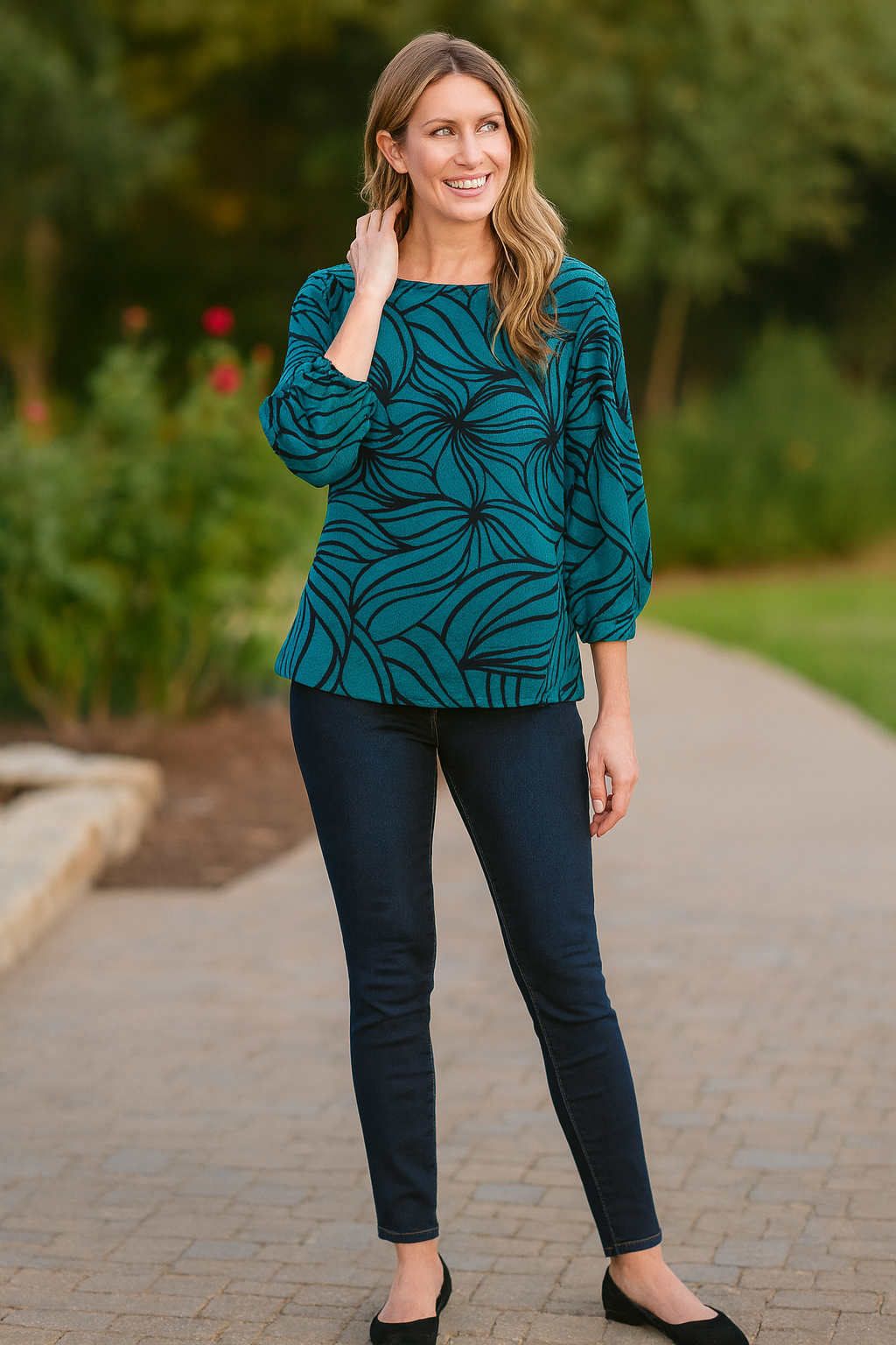 Brushed Knit Popover Tunic - Dark Teal