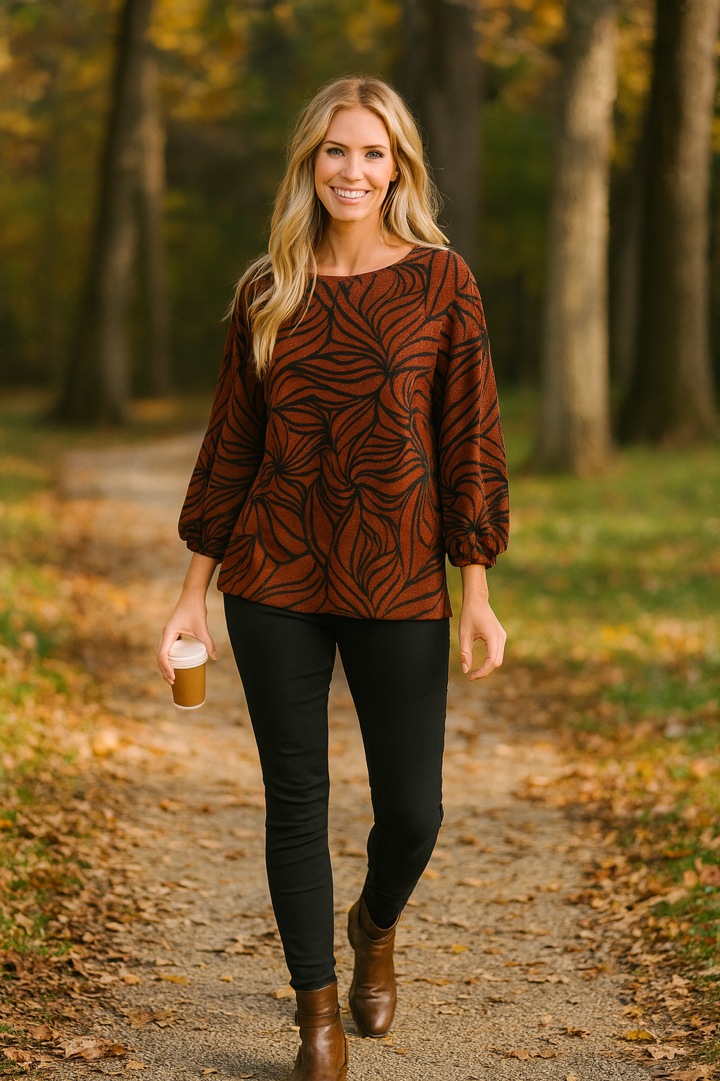 Brushed Knit Popover Tunic - Spice