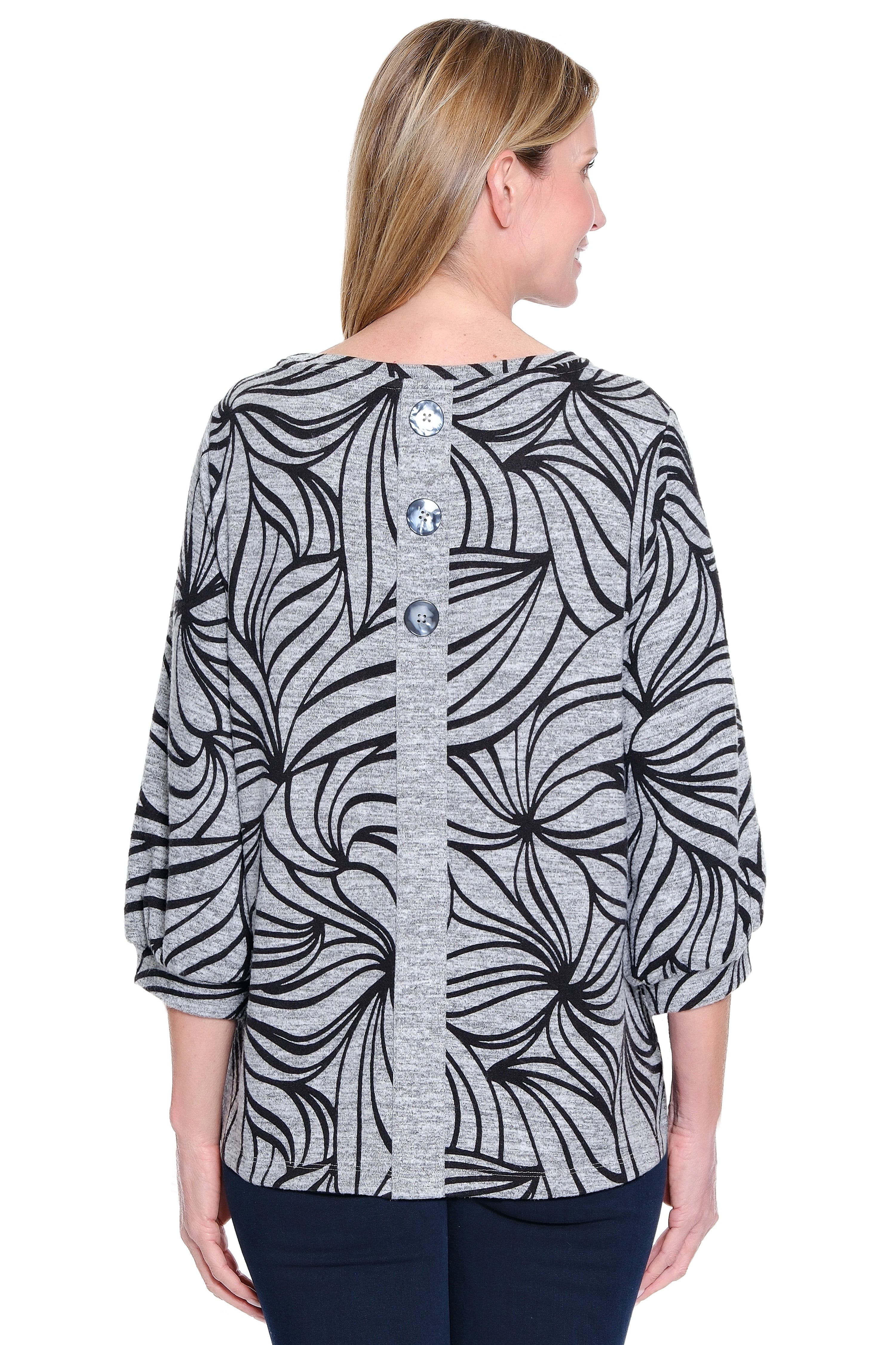 Brushed Knit Popover Tunic - Petite - Black Print