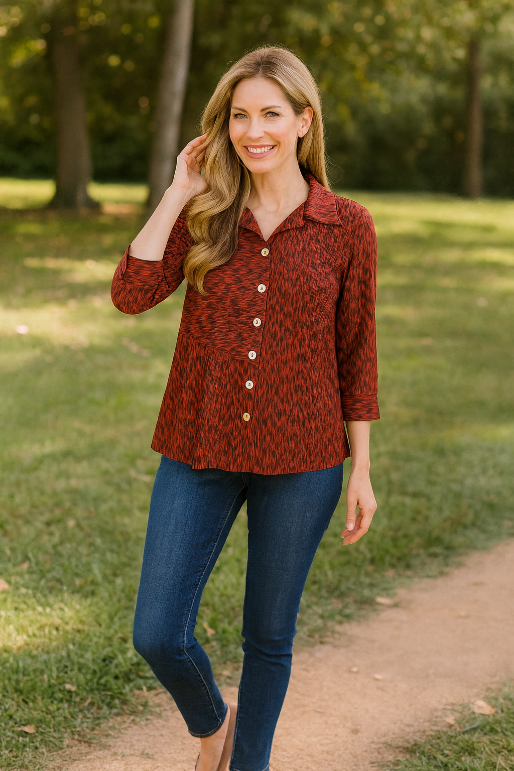 Knit Tunic with Back Button - Spice