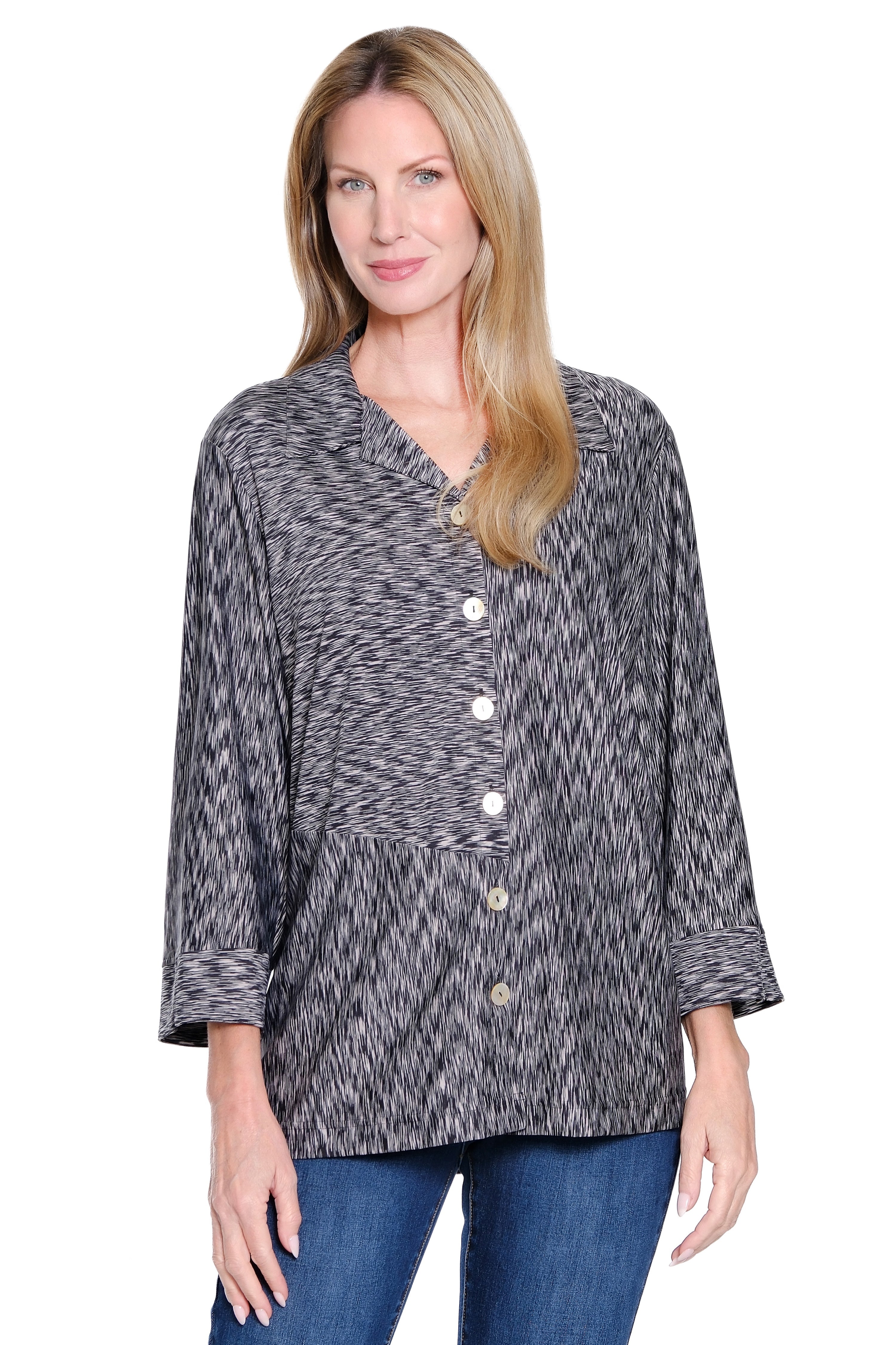 Knit Tunic with Back Button - Plus - Black/White