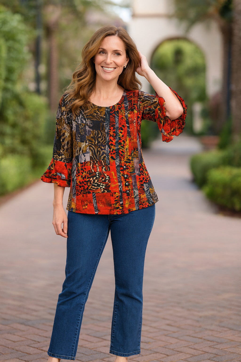 Knit Popover Print Tunic - Petite - Multi
