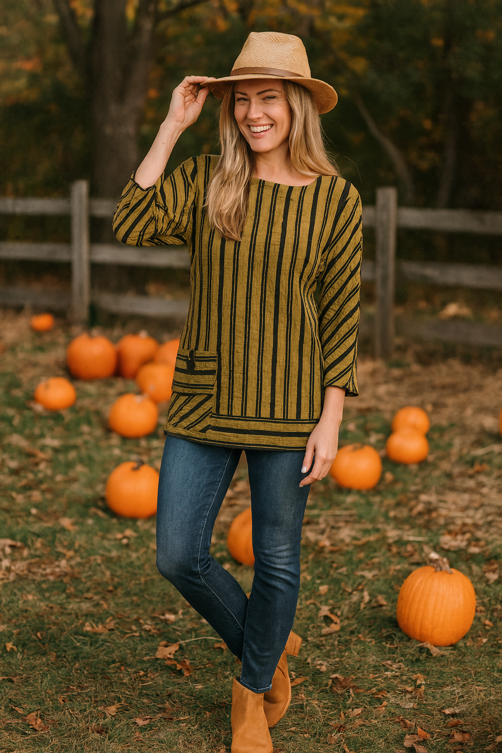 Textured Yarndye Woven Tunic - Plus - Harvest