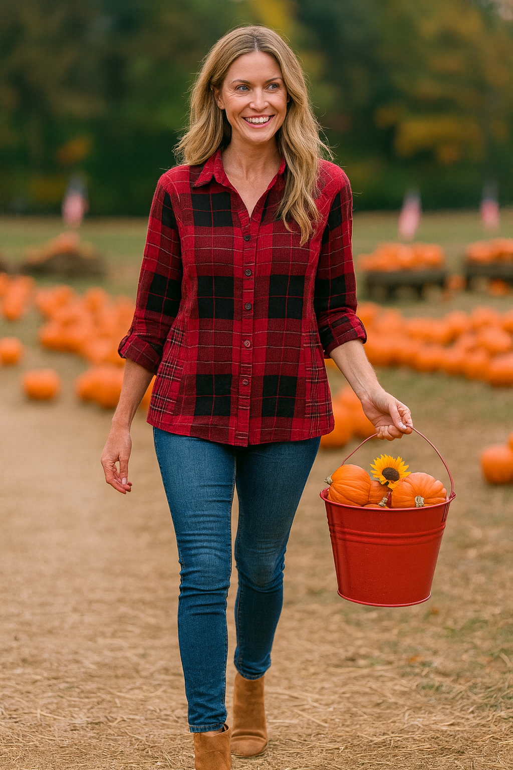 Knit Plaid Button-Front Tunic - Burgundy