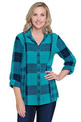 Knit Plaid Button-Front Tunic - Plus - Plaid Multi