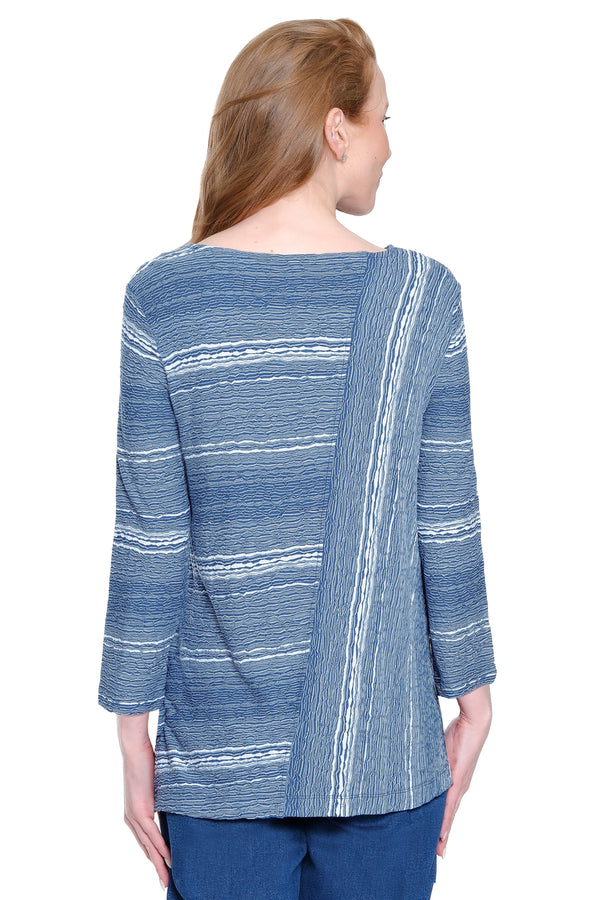 Textured Knit Popover Top with Button Detail - Petite - Indigo Blue