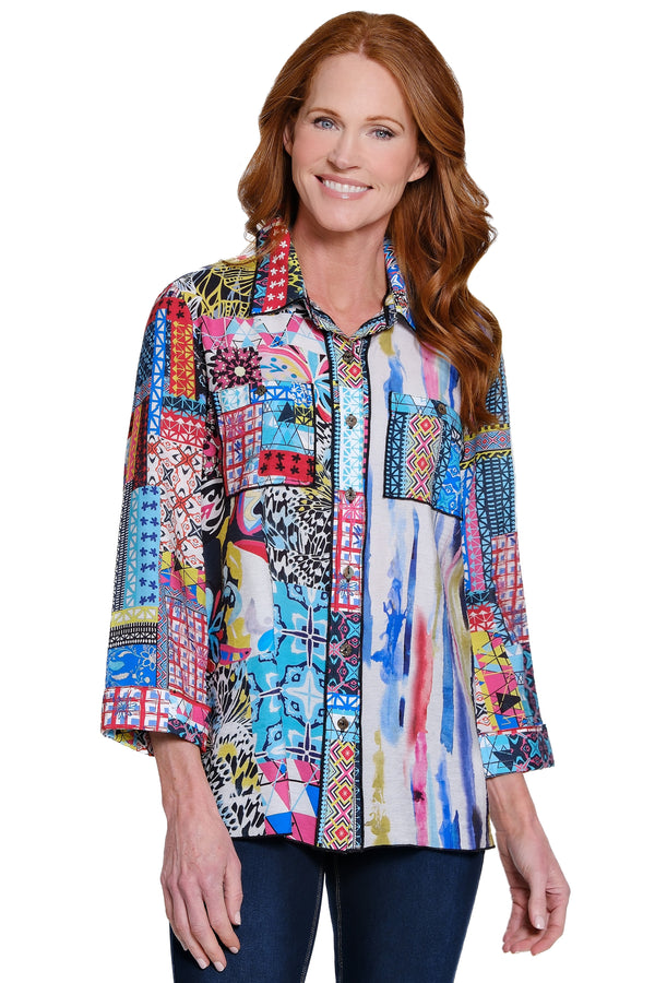 Print Tunic with Chest Pockets - Multi
