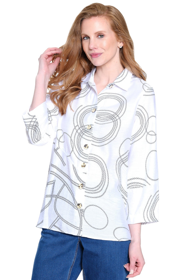 Stretch Woven Print Tunic- Black/White Print