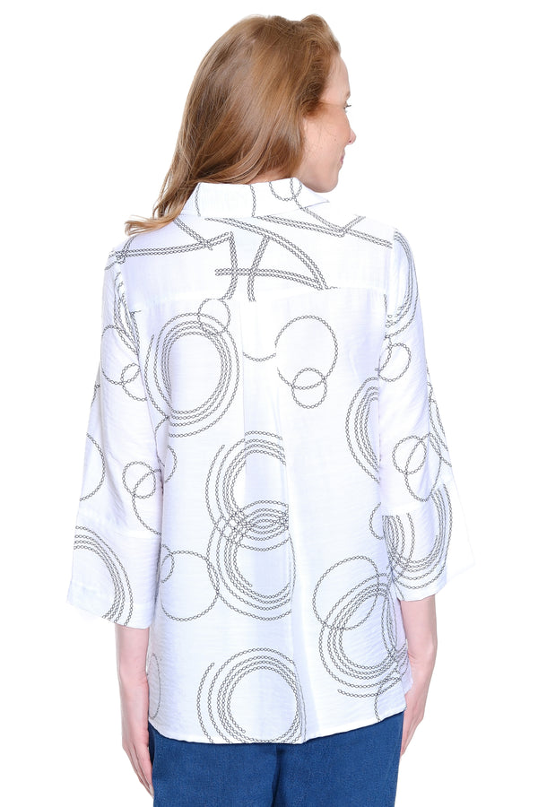 Stretch Woven Print Tunic- Black/White Print