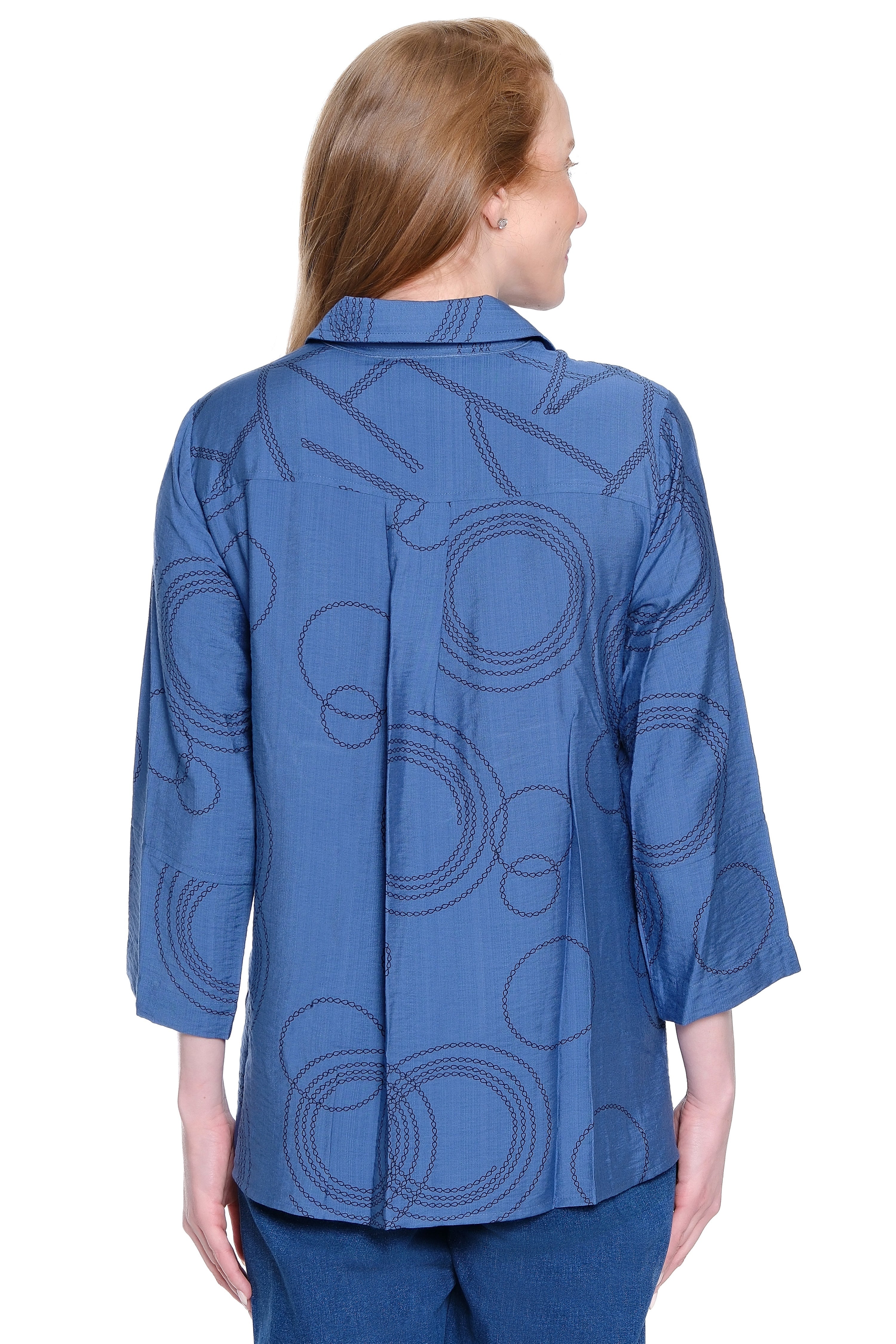 Stretch Woven Print Tunic- Indigo Blue