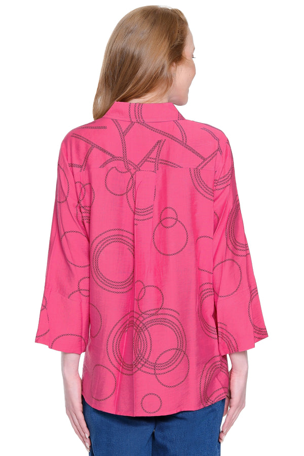 Stretch Woven Print Tunic - Raspberry