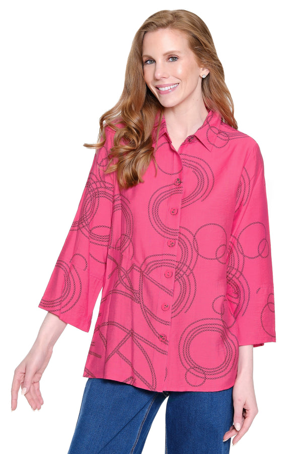Stretch Woven Print Tunic - Raspberry
